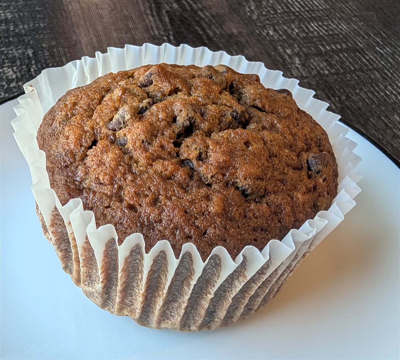 Large banana mocha muffins with mini chocolate chips