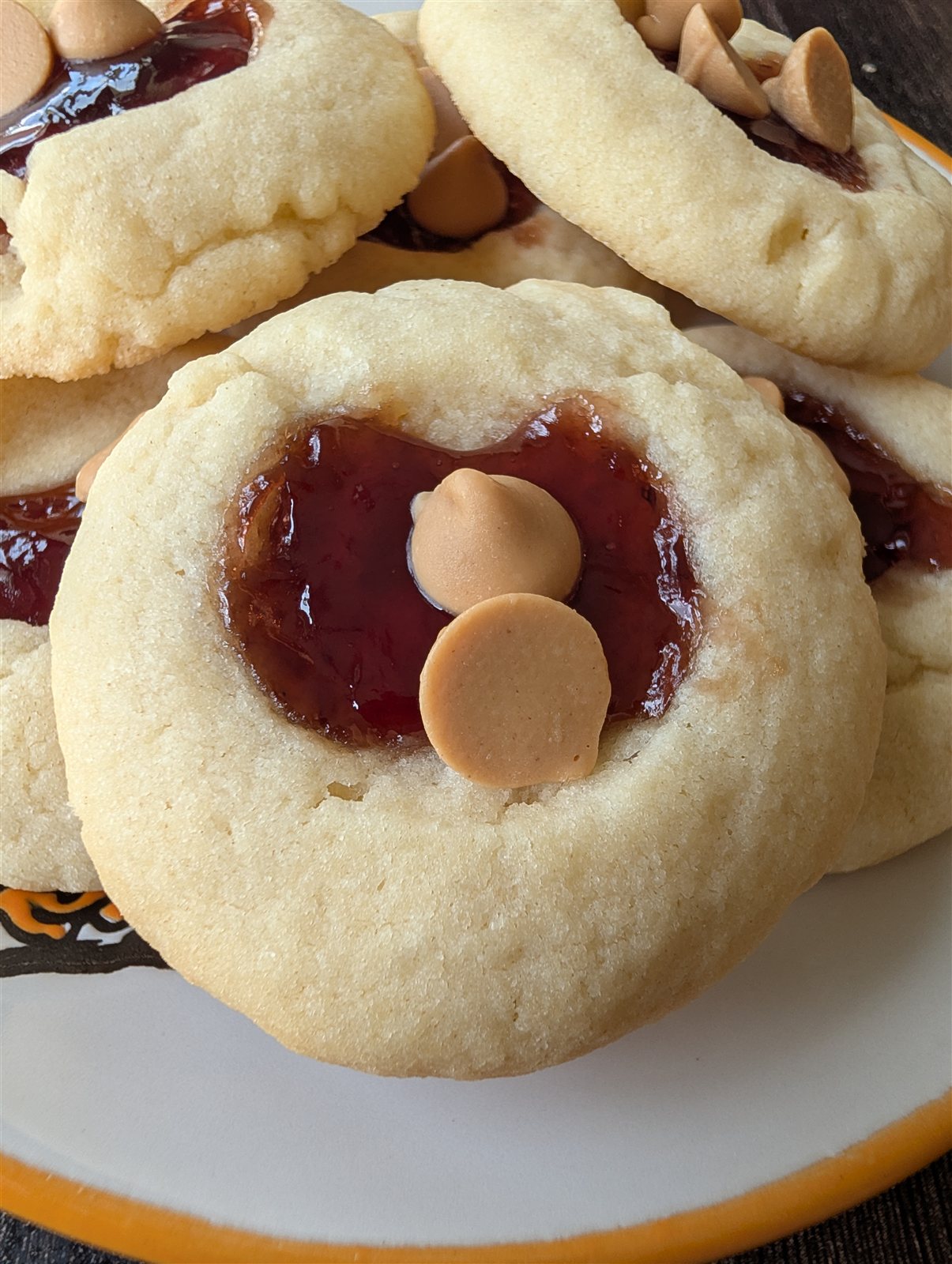 PB and J thumbprint cookie with raspberry and white chocolate